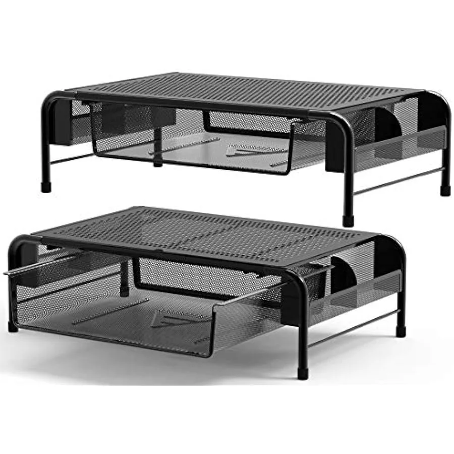 Simple Houseware 2PK Metal Desk Monitor Stand Riser with Organizer Drawer