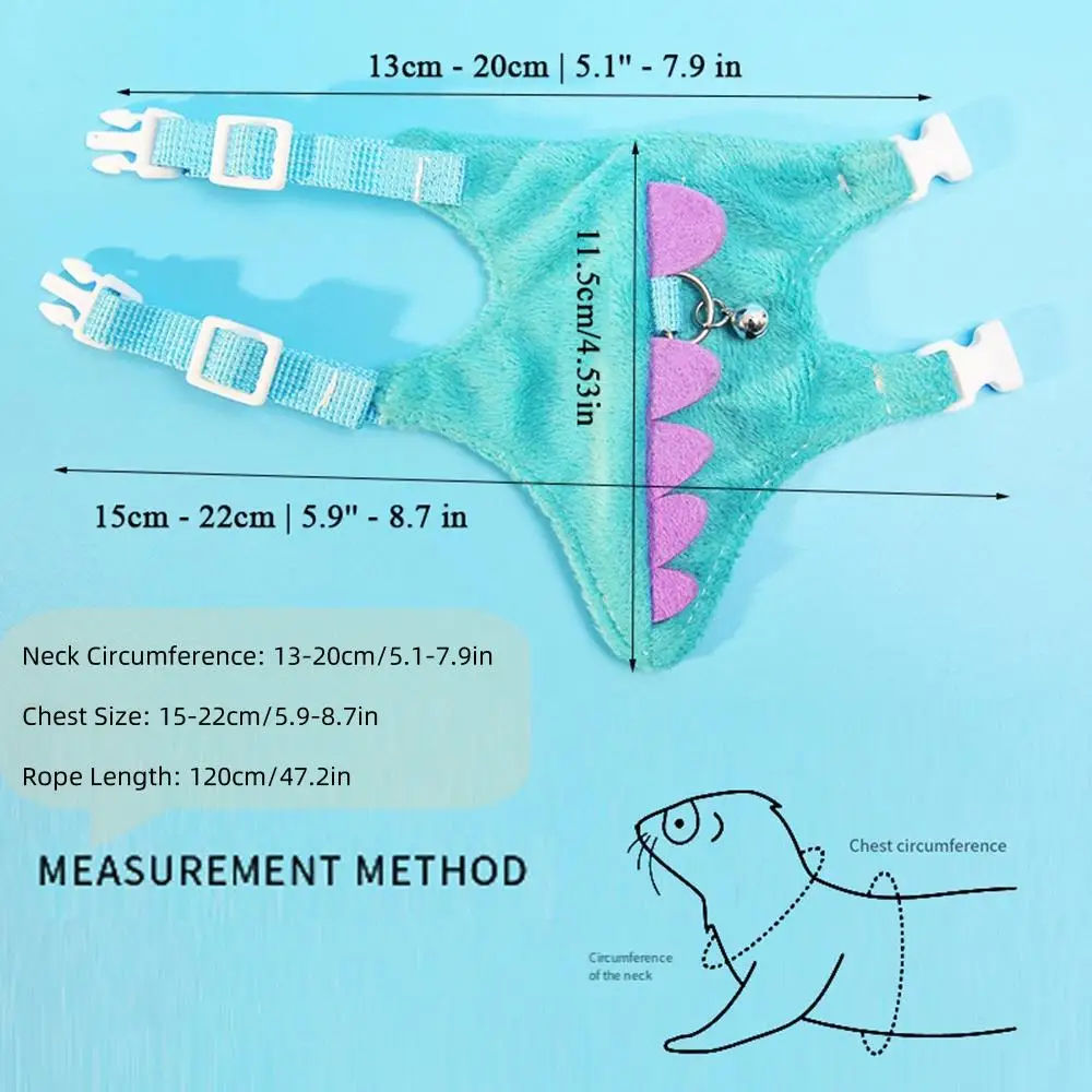 قابل للتعديل النمس الرباط سترة مع جرس الحيوانات الأليفة في الهواء الطلق المشي حبل الأرنب تسخير سترة ديناصور تصميم الحيوانات الأليفة الملحقات