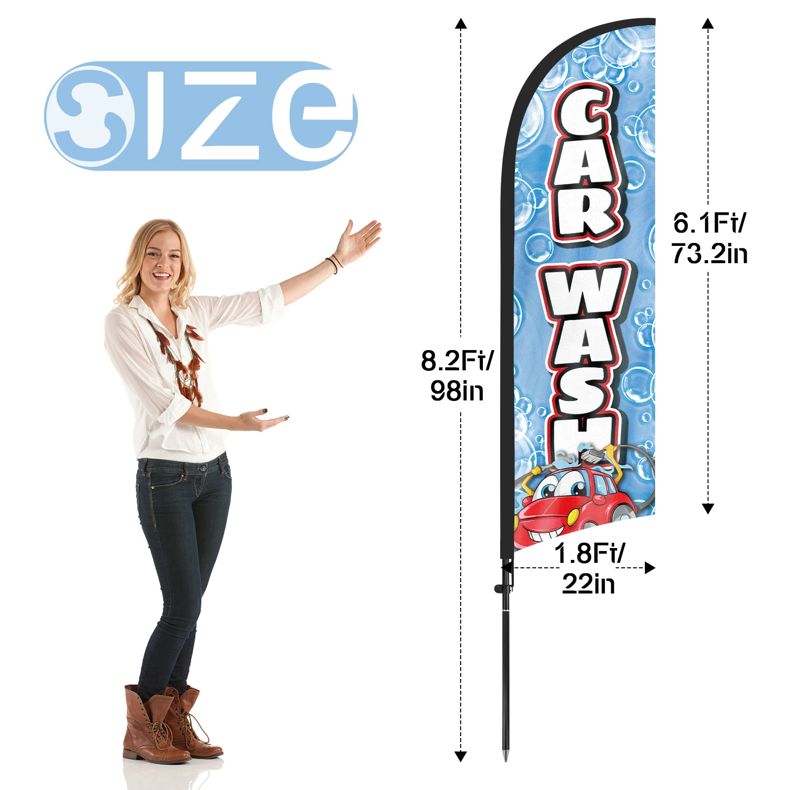 FSFLAG 1PCS 280CM The Car Wash Feather Flag with Flagpole Advertising Outdoor Banner Decoration for Businesse and Storefront