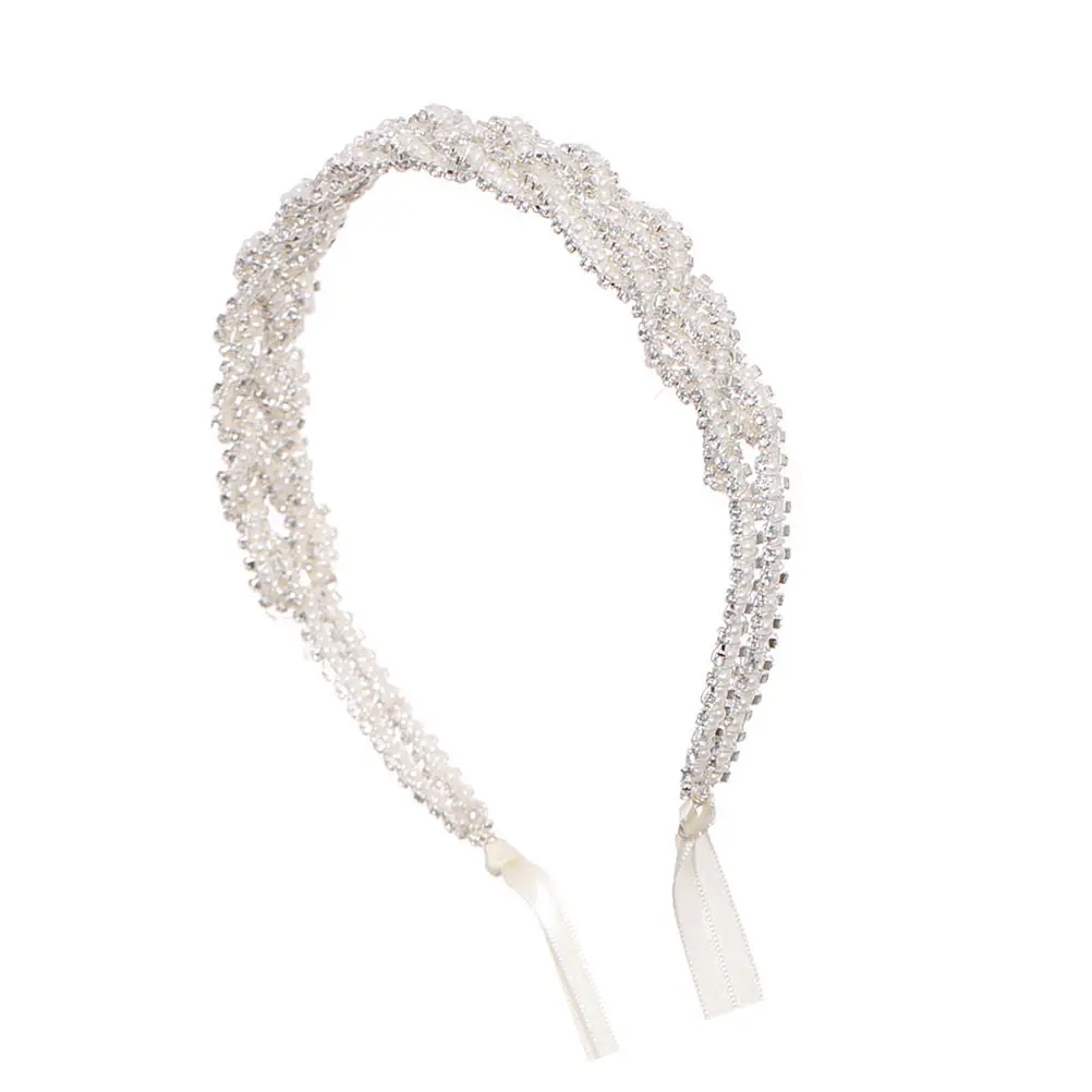 

Rice Bead Headdress Bridal Floral Headpiece Hair Band Wedding Headwear Bride Adjustable Size Comfortable Suitable Wedding Party