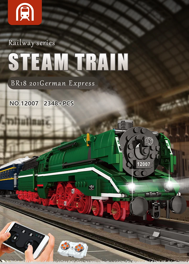 MOULD KING 12007 Remote Control Train The Motorized BR18 201 German Express Train Model Bricks Building Blocks Kid Birthday Gift