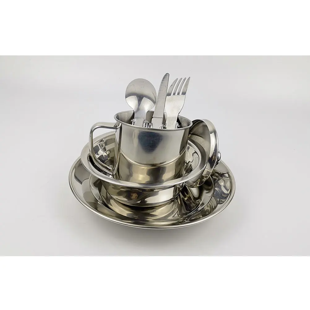 

Stainless Steel Cookware Set Portable Cup Cooker Pan Tray Pot for Camping Hiking Picnic Bbq Outdoor Activities Silver