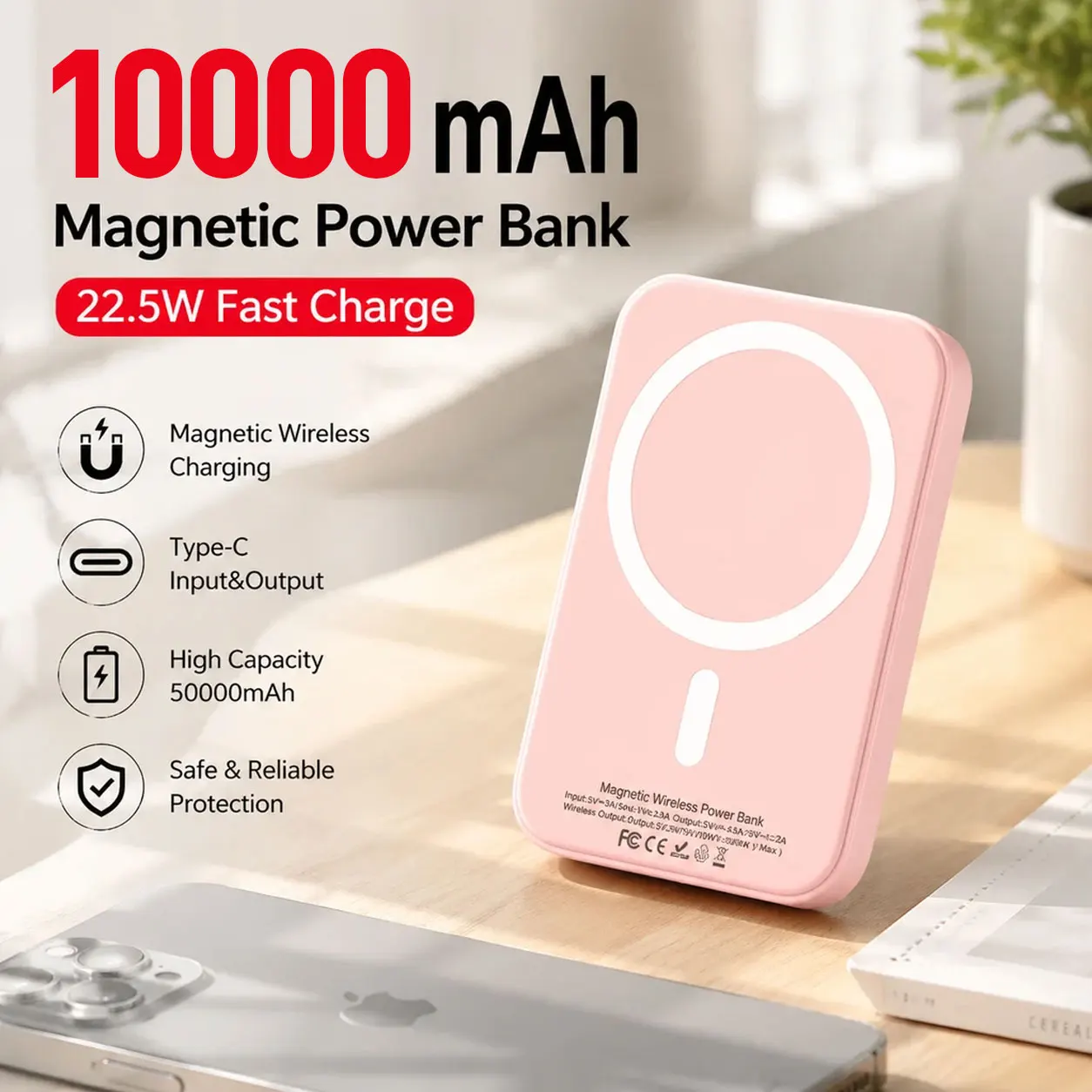 10000mAh Magnetic Power Bank 22.5W Fast Charging Wireless Portable Charger External Battery for iPhone Samsung