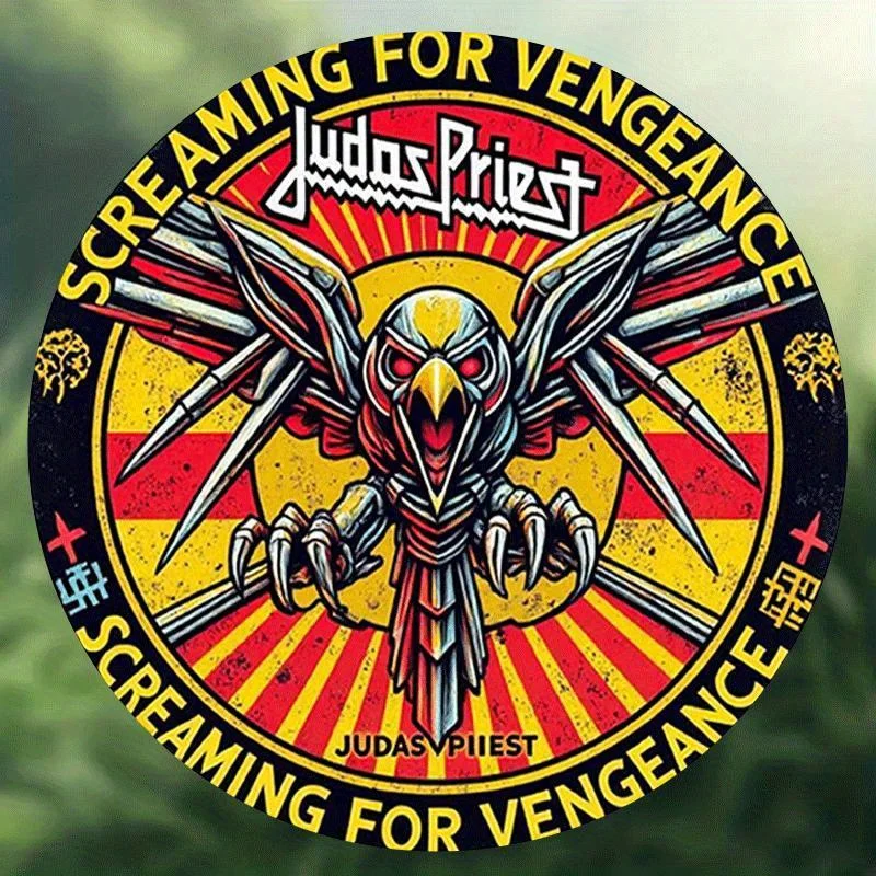 قطعة واحدة من ملصق معدني ثقيل - ديكور عصابة رأس النسر المستوحى من كاهن يهوذا القديم مع نص صراخ - فن جداري لفرقة الروك الرجعية لـ #5