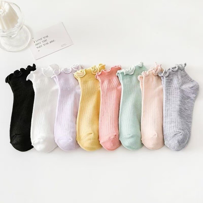  8 Pairs Spring Summer New Item Solid Color Fungus Edge Women's Short Socks Casual Versatile Short Tube Transparent Women's Socks 