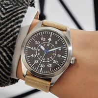 Canvas Khaki Mechanical Watch Flieger Aviator Pilot Steel Wristwatch Arrow WWII German WW2 Automatic Movement  Japan Sapphire