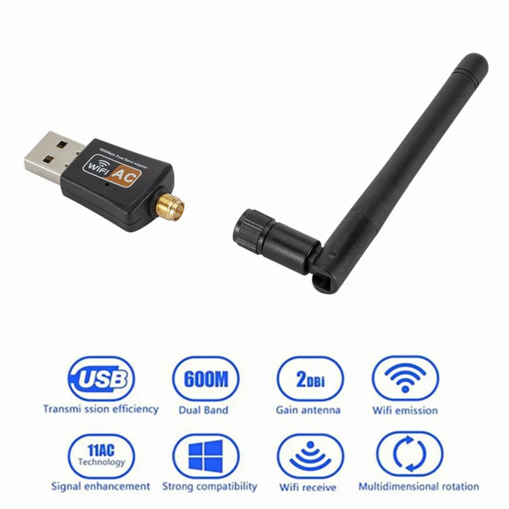 PzzPss Dual Band 600Mbps USB WIFI Adapter 2.4GHz 5GHz WiFi With Antenna PC Mini Computer Network Card Receiver For PC Laptop