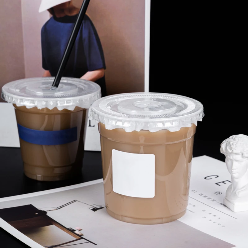 Disposable Coffee Cup PET Clear Hard With Lid For Beverage Shop Hold Cold Drinks Anti Leak