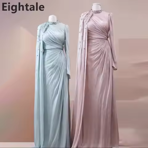 Eightale 2025 High Neck Long Sleeve Maxi Evening Dress Beaded Wedding Party Formal Prom Dress Dubai Party Gown Customized