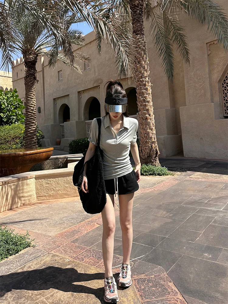 

FORNIYOYO Laurence Silk Wool Turn-down Collar f-unbuttoned Waist-cinched irt Women's Casual Loose Fit T-irt