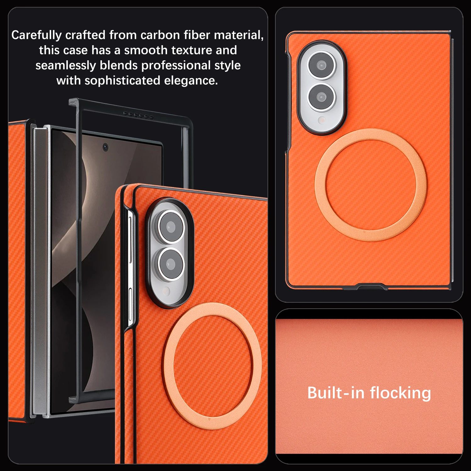 Business Magnetic Carbon Fiber Texture Case for Samsung Galaxy Z Fold 8 Flip 8 7 6 5 4 3 Built-in Front Frame Shockproof Cover - view 2