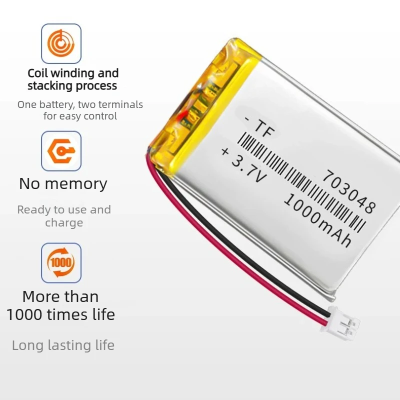 3.7V 1000mAh 703048 Rechargeable Lithium Battery for Singtown Openmv 4 3 Compatible Battery with PH2.0 Plug