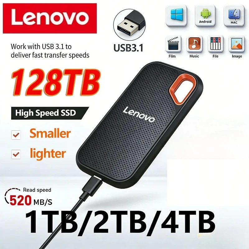 

Внешний жесткий диск Lenovo HDD/SSD для ноутбуков, PS5, Mobile E60, 1 ТБ, 2 ТБ, 256 ТБ, USB 3.1