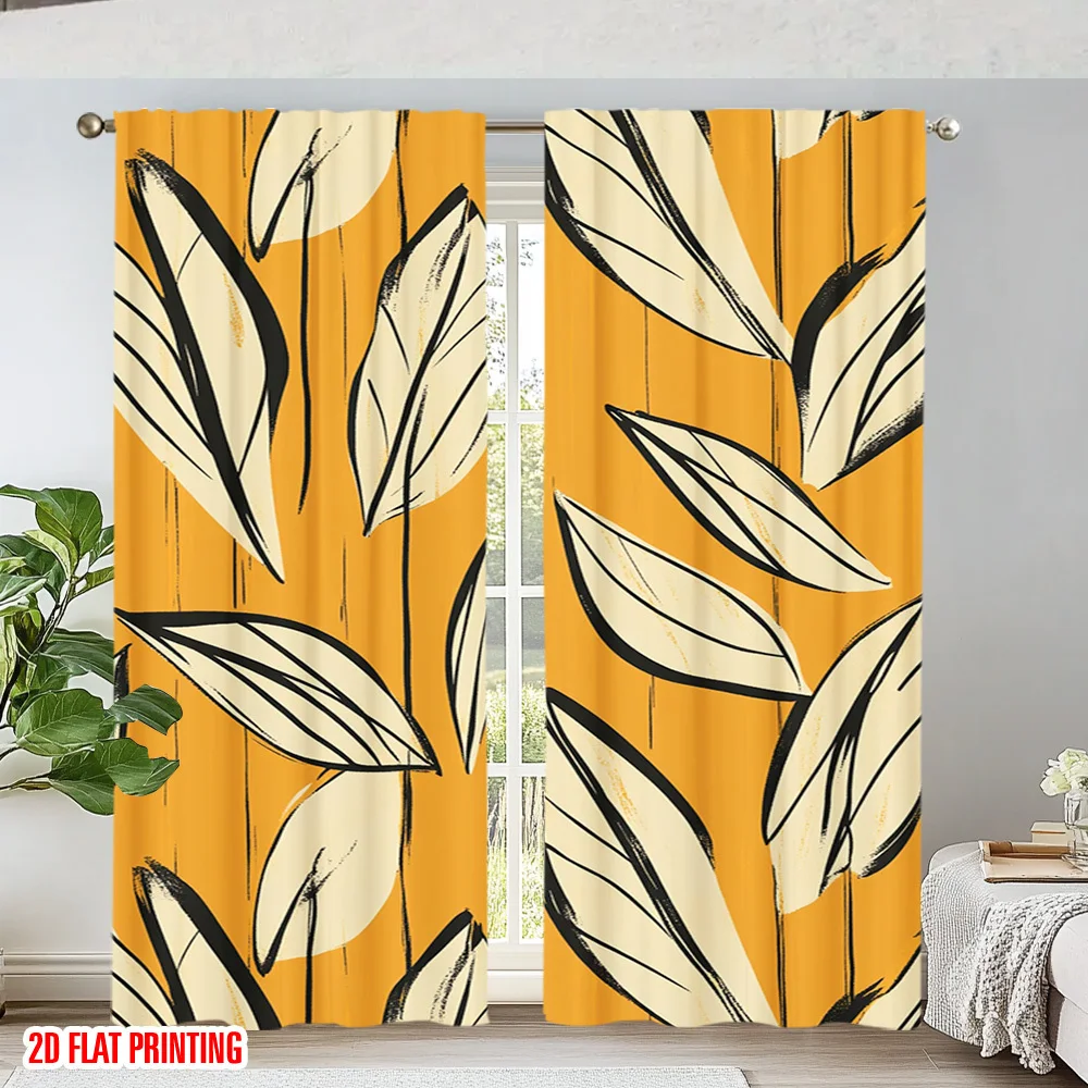 

Abstract Leaf Color-Contrast Theme Print Drapes Room Darkening Window Curtains Home Decor,Rod Pocket Blackout Curtains Bedroom