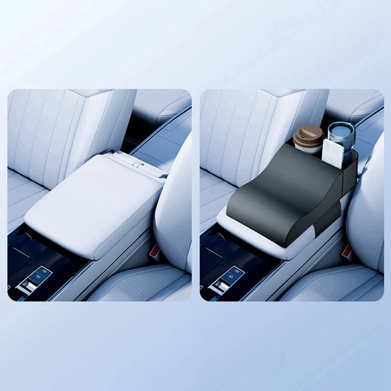 Car Armrest Cover With Cup Holder Universal Armrest Pad Height Increasing Cushion Box Bottle Storage Elbow Cushion