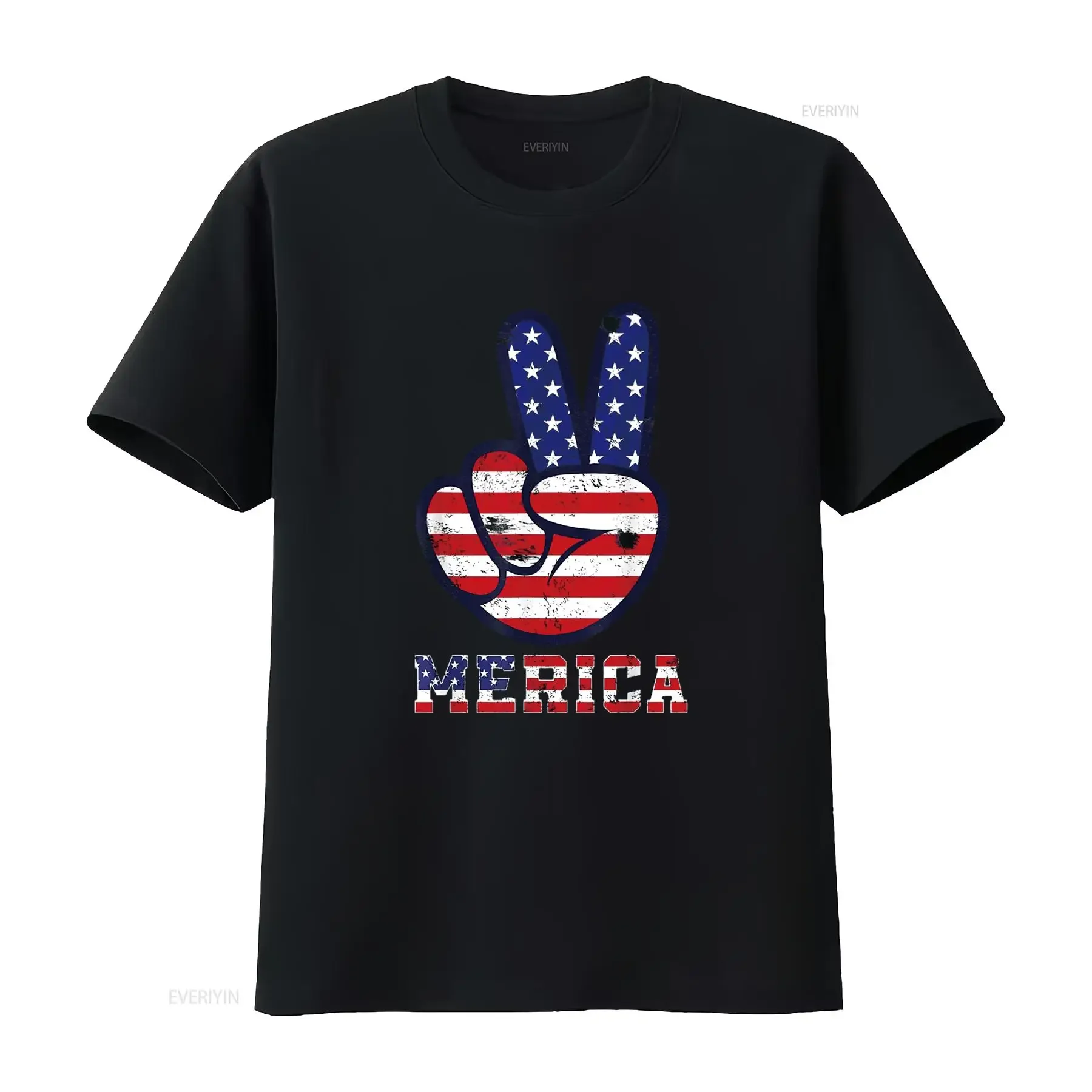 Womens Merica Peace Sign 4Th Of July American USA Flag Patriotic T Shirt vintage Washed fashion Unisex Slightly Stretched