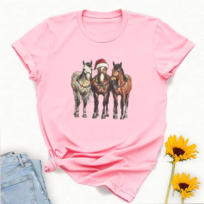 Horse Christmas Lover Gift Farm Animals Small Town Country Farm Lover Cool Trending Crewneck Regular Short Sleeve Unisex Adult