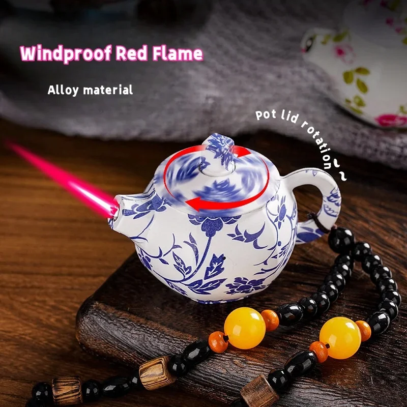 

Creative Purple Clay Teapot Lighter Rotate Decompression Metal Windproof Red Flame Inflation 360 ° Rotation Men's Smoking Gifts