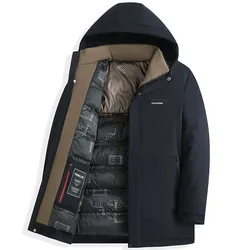 2023 uomini inverno caldo Parka con cappuccio medio lungo giacca spessa cappotto Business Casual Outwear abiti classico Parka antivento da uomo