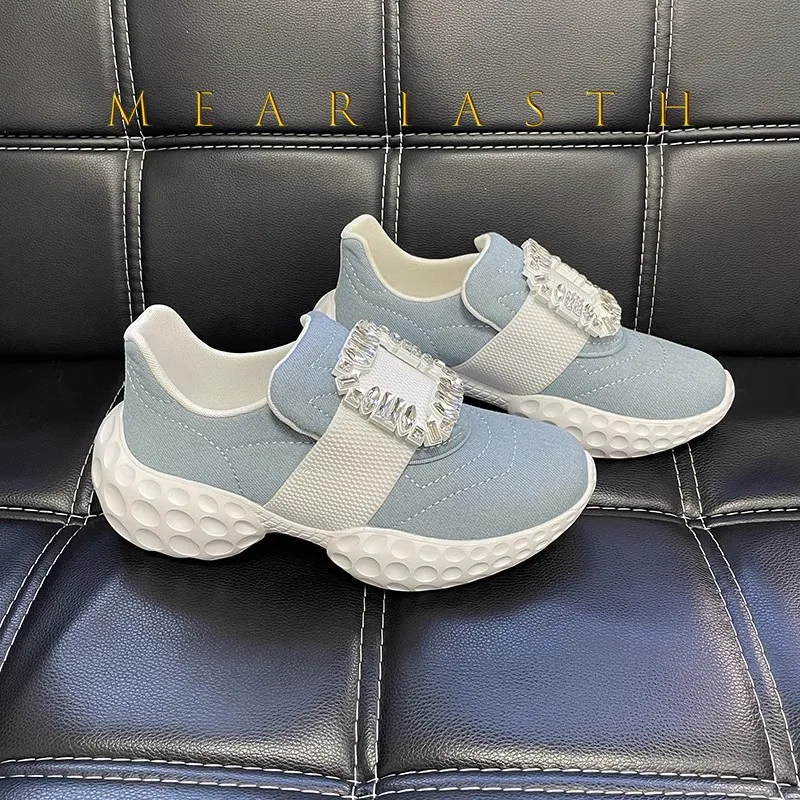 

white Breathable Chunky Sneakers Women Summer Fashion Crystal Platform Sports Shoes Non Slip onThick Sole Vulcanized flats Shoes