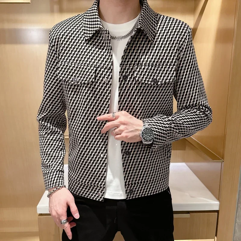 Autumn Classic Plaid Jackets Men Fashion Long Sleeve Casual Business Outwear Coats Social Streetwear Bomber Jacket Men Clothing