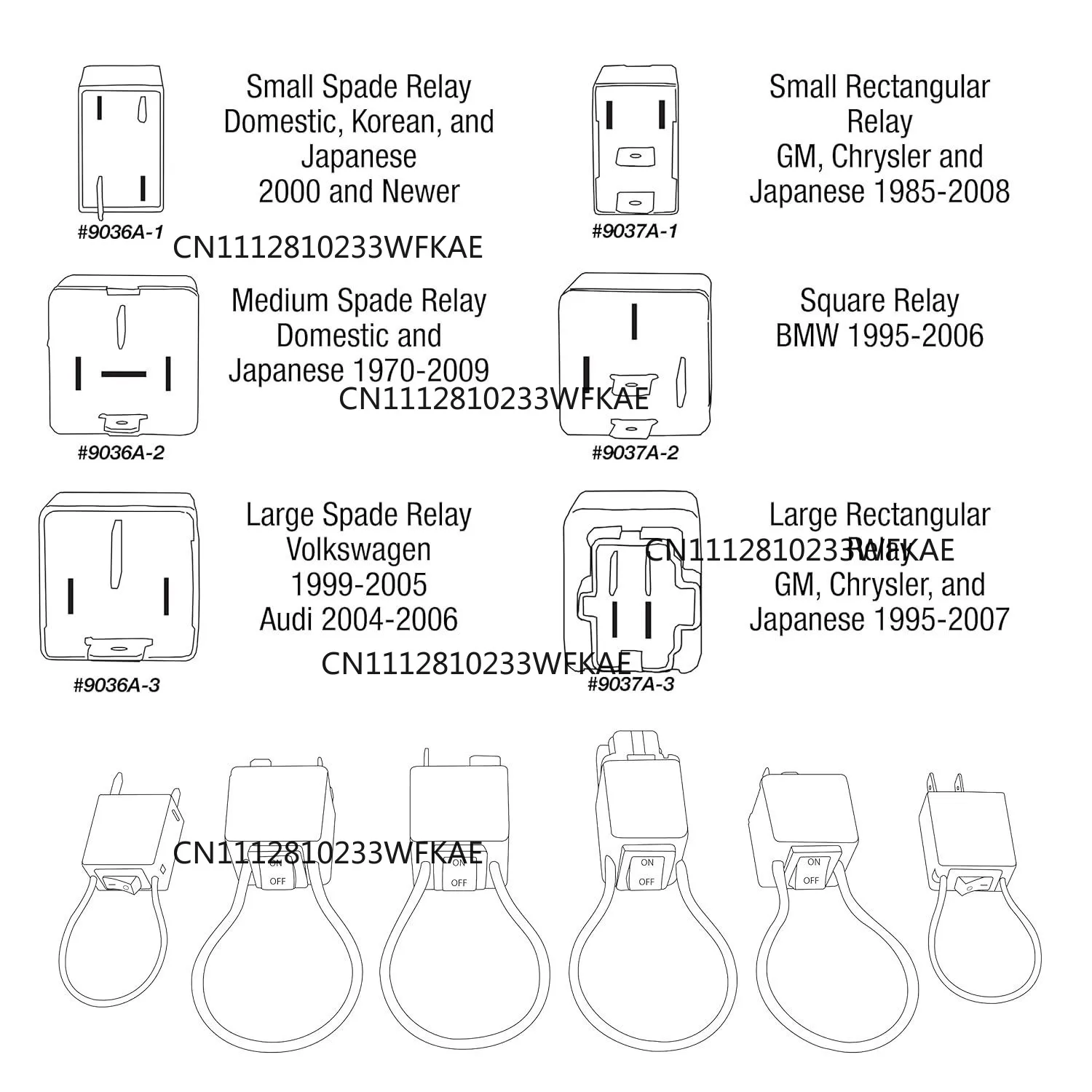 For 9038A Relay Bypass Switch, Relay Tester, With Wire, Bypass Switch Kit 6 Pack