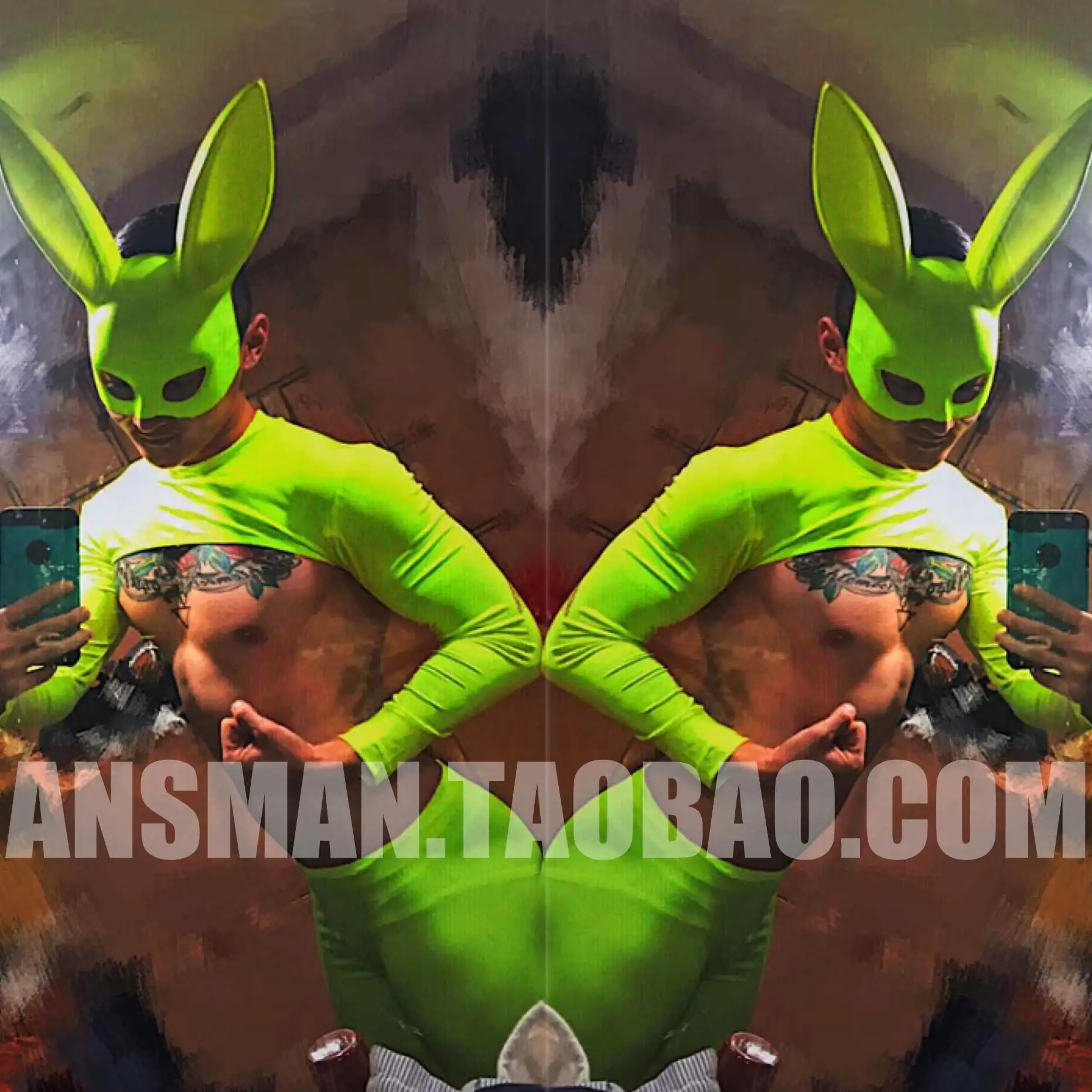 Nightclub bar fluorescent yellow-green men's DS performance costume set, themed show party gogo dancer