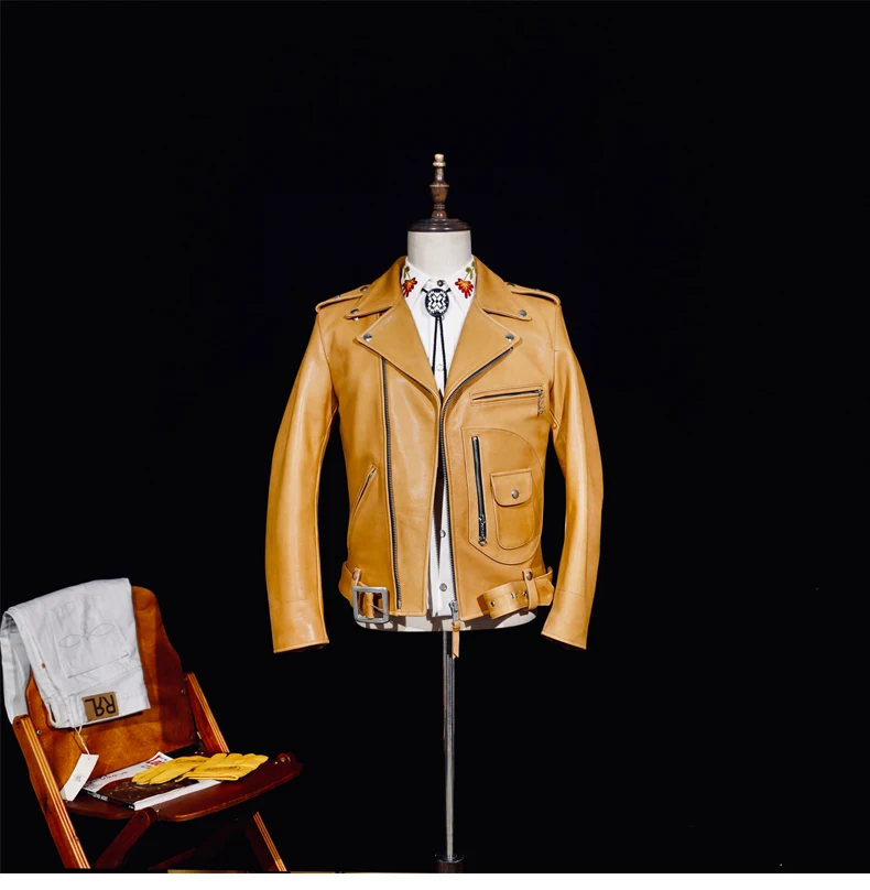 سترة Tailor Brando الأمريكية الكلاسيكية المصبوغة بالماء من جلد الغزلان الكلاسيكي المزدوج Rider J24 للدراجات النارية من الجلد الطبيعي #4