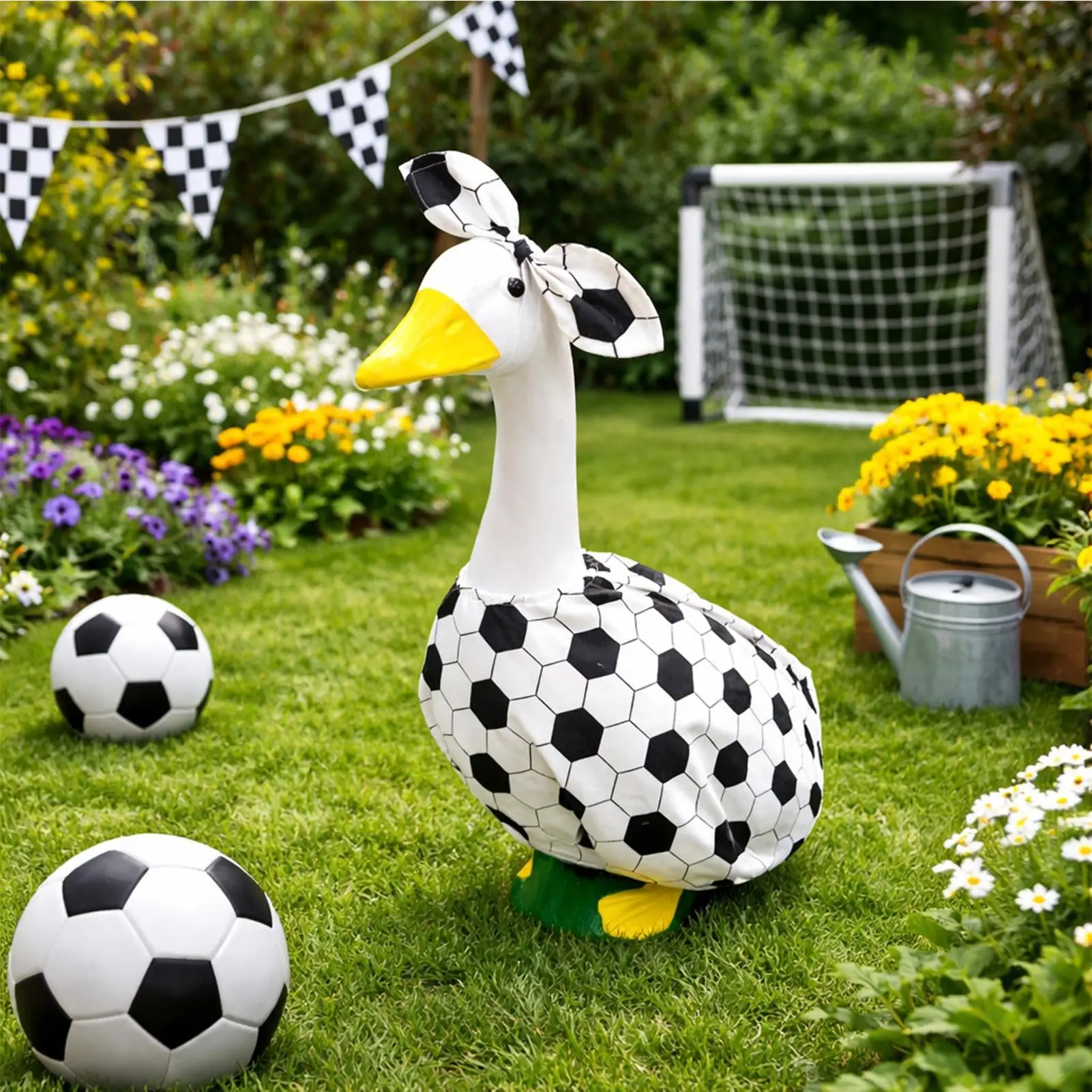 Disfraz de Ganso para Porche, Estatua de Jardín con Temática de Fútbol, Disfraz Deportivo para Ganso de Porche, para Coleccionistas, Aficionados, Fiestas, Reuniones y Eventos Temáticos