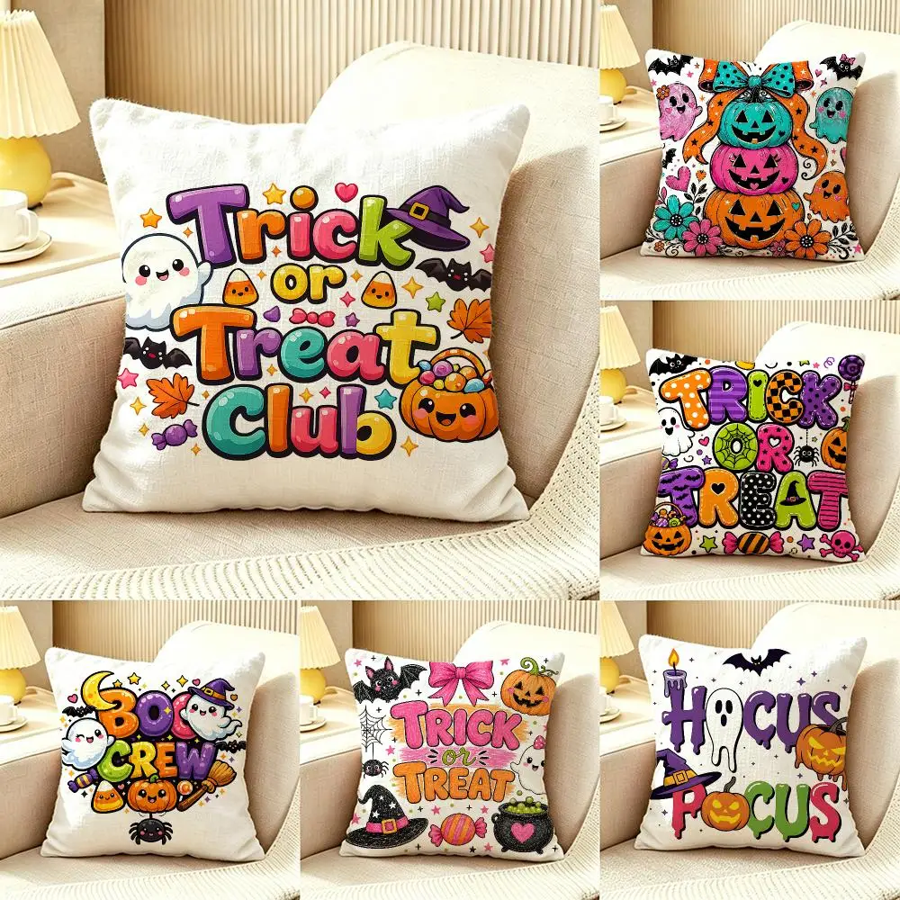 Halloween Cute Sticker Cushion Cover Pillow Cover Nordic Minimalist Throw DoubleSided Print Cushion Case for Sofa Bedroom Decor