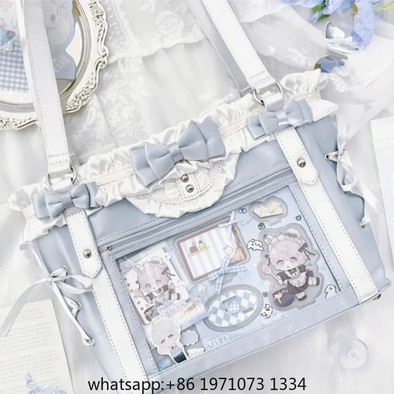Lolita Cute Bow Shoulder Bag Ladies Harajuku Leather Square Large Capacity Ita Bag Anime Handle Purse Y2K Tote Bag 2025
