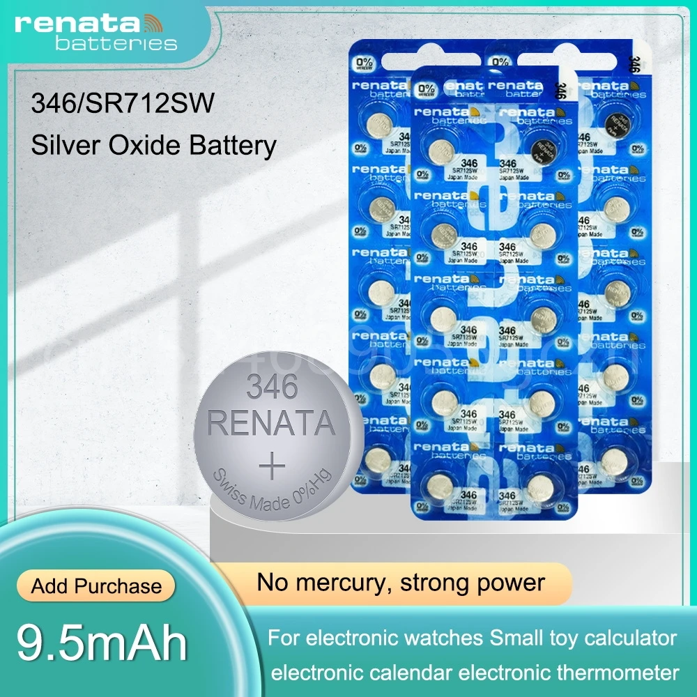 

RENATA Swiss 346 SR712SW 1.55V Silver Oxide Battery for Watch Calculator Remote Toys Button Coin Cell Swiss Made