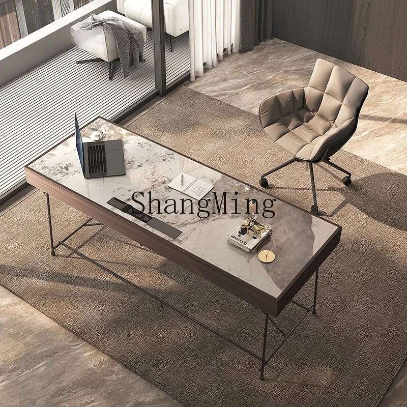 

ZYY household light luxury modern smoked wood rock slab living room large long desk workbench desk