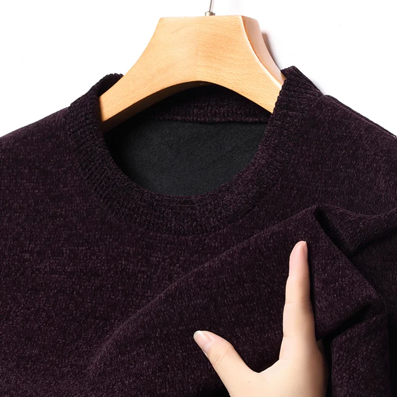 Men\'s Trend Round Collar Blue Camel Winter Sweaters 2024 Plush Thicken Pullovers Comfortable Thermal Long Sleeve Clothes Male