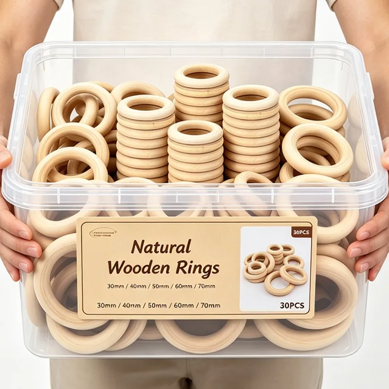 Unfinished Wood Rings Smooth Natural Wooden Ring Circles for Craft DIY Wood Hoops Jewelry Ornaments Connectors Jewelry Making