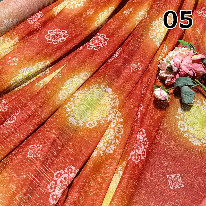 

100x150cm Ancient Style Flower Print Chiffon Fabric DIY Hanfu Dress Stage Dance Decor Clothing Sewing Tulle Designer Fabric