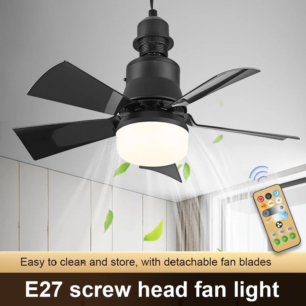 

LED Ceiling Fan With Light Remote Control Three Color Dimming 30W E26 Base Detachable Fan Lamp Leaf Living Room Bedroom Lighting