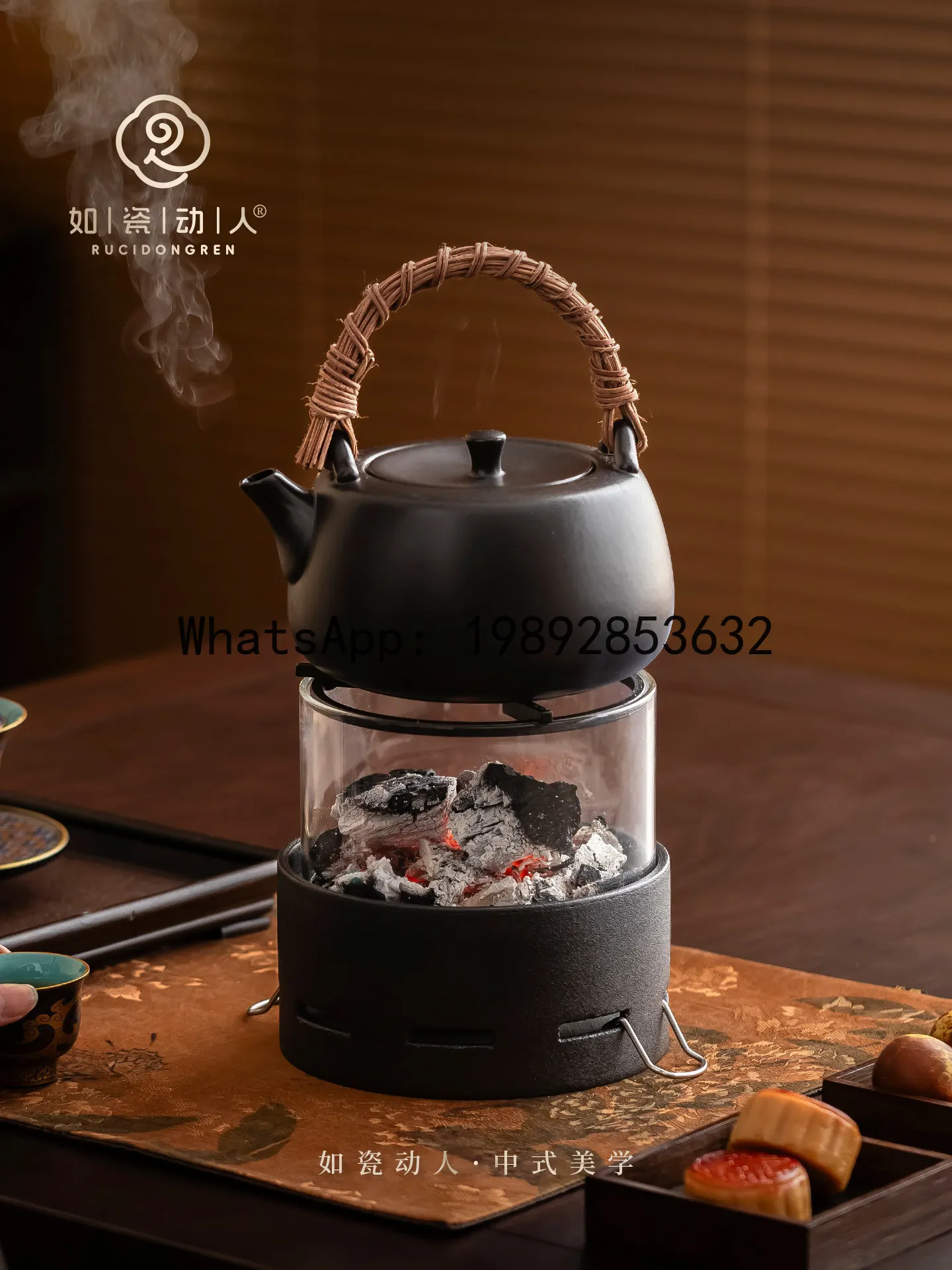 High-temperature resistant glass carbon stove for outdoor and indoor tea brewing with ceramic teapot – perfect for home