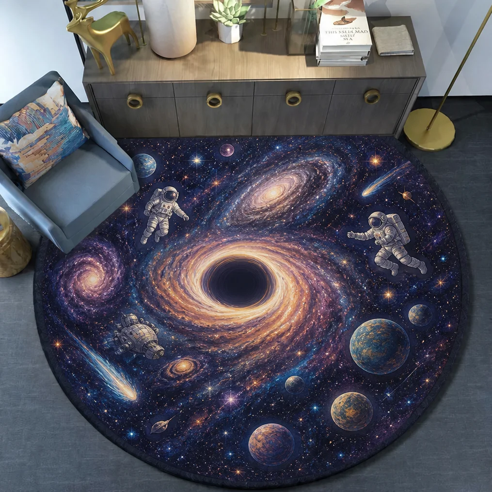 Ocean World circular carpet, beautiful seashells, starfish, jellyfish patterns, living room, bedroom, interior decoration mat