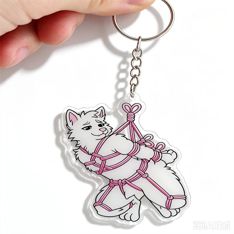 Shibari Border Collie Furry Acrylic Keychain Cute Bound Dog Fursona Charm Anime Doggy Rope Bonding Bag Pendant Collectible Gift