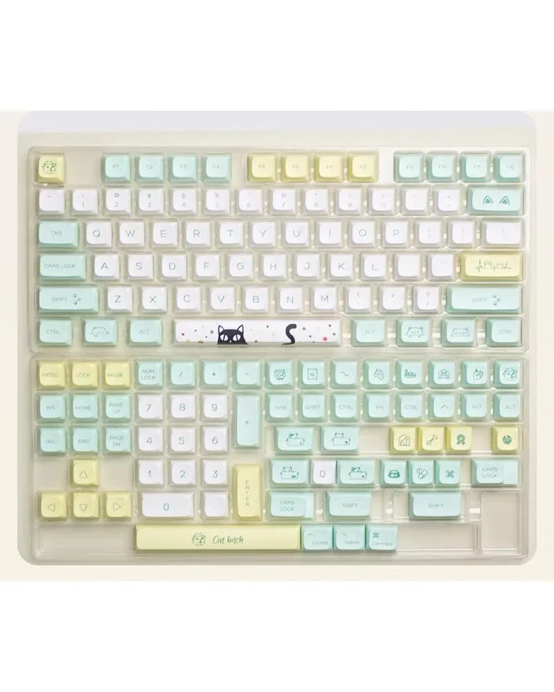 

bright white with light green accents durable pbt keycaps set high quality for custom mechanical keyboards