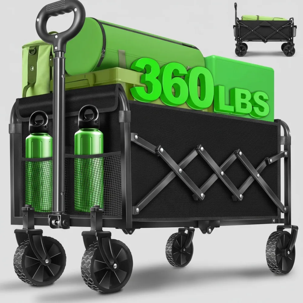 

Foldable Wagon Cart Collapsible Utility 360lbs Capacity All-Terrain Wheels for Camping Picnic Sports Garden