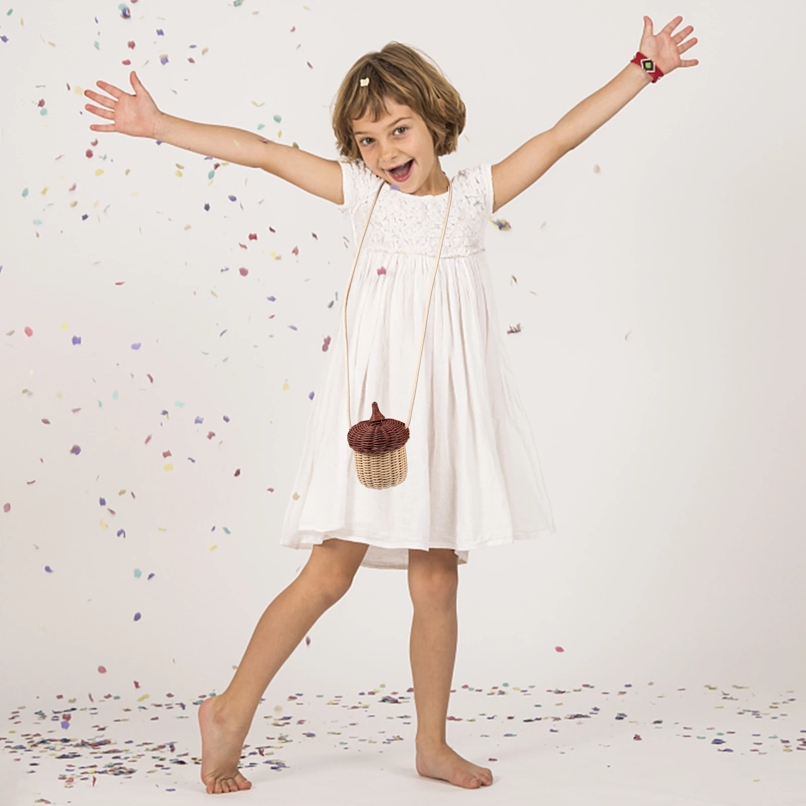 Mini Rattan Woven Basket Crossbody Storage Acorn Shape H made Craft Fine Workmanship Clear Texture Exquisite Beautiful Mini