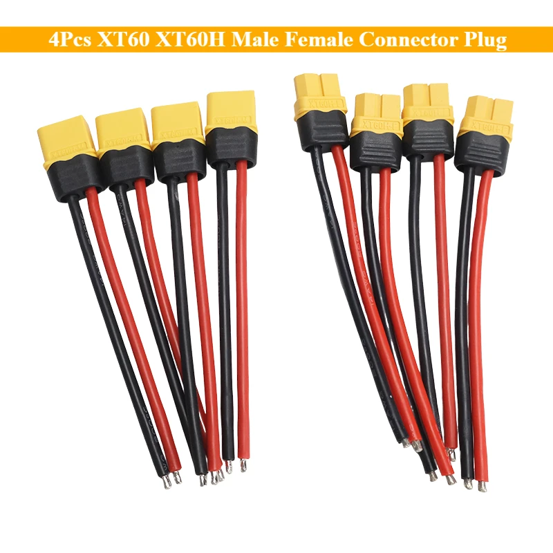 4Pcs XT60 XT60H Male Female Connector Plug with 16 AWG Soft Silicon Wire Extension Cord for RC Lipo Battery FPV Drone Expand