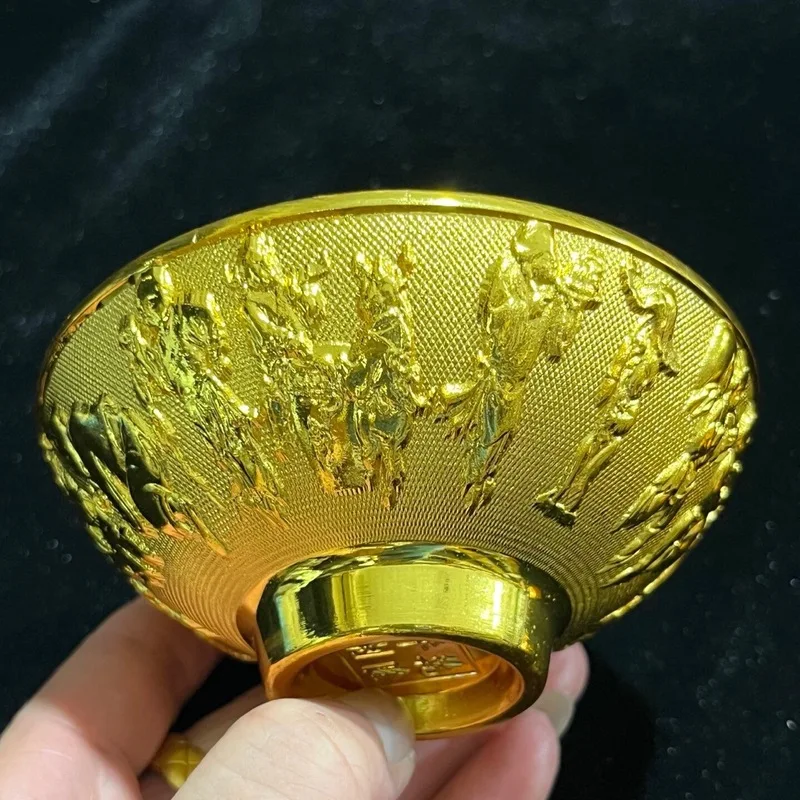 Antique "Hundred Sons" ornament, brass gilded treasure bowl, vintage-style living room decorative craft