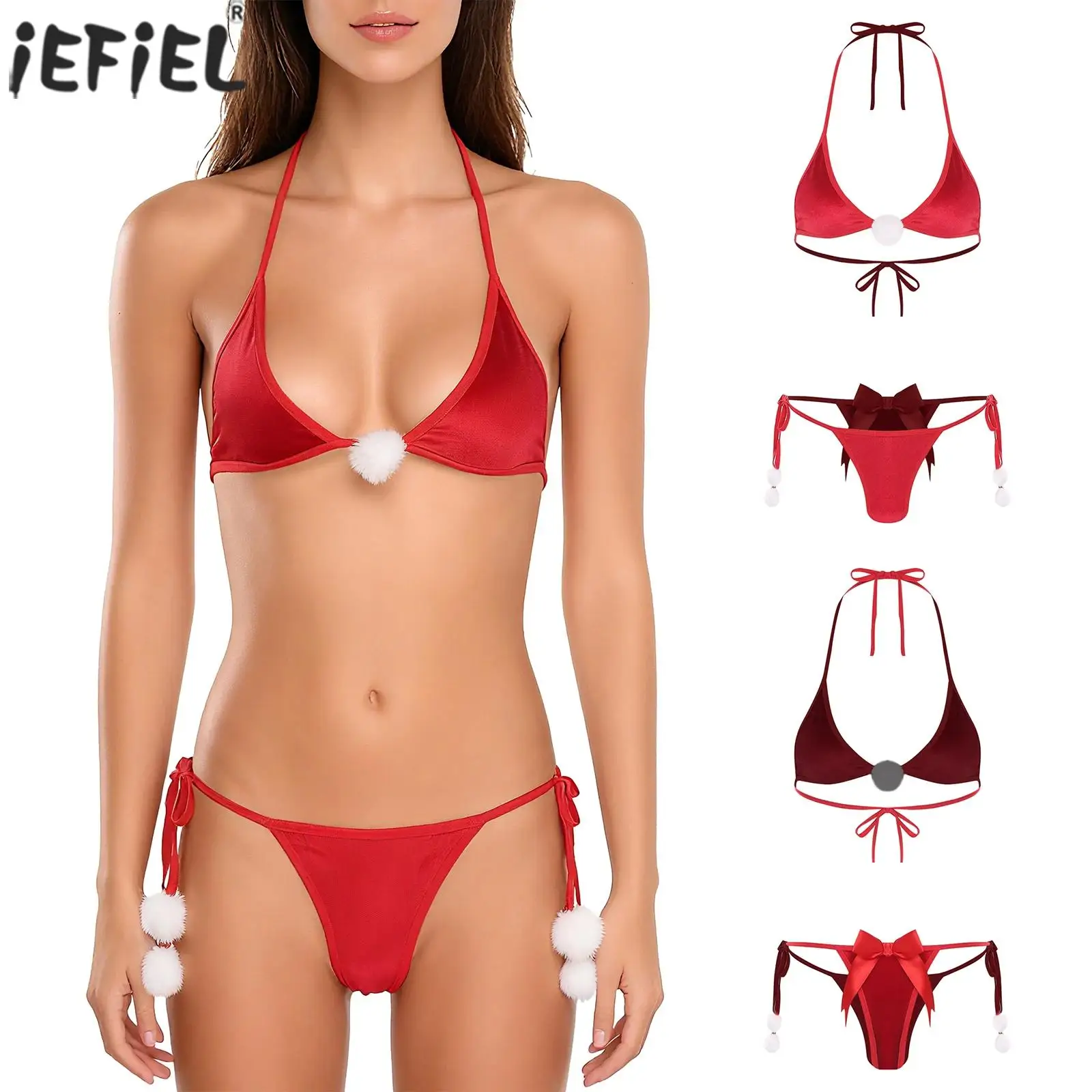 

Женское рождественское нижнее белье, комплекты с бюстгальтером, топ с бюстгальтером на шнуровке и мини-стринги с Т-образной спинкой, комплекты бикини для бассейна, вечеринки, свиданий, ночного белья