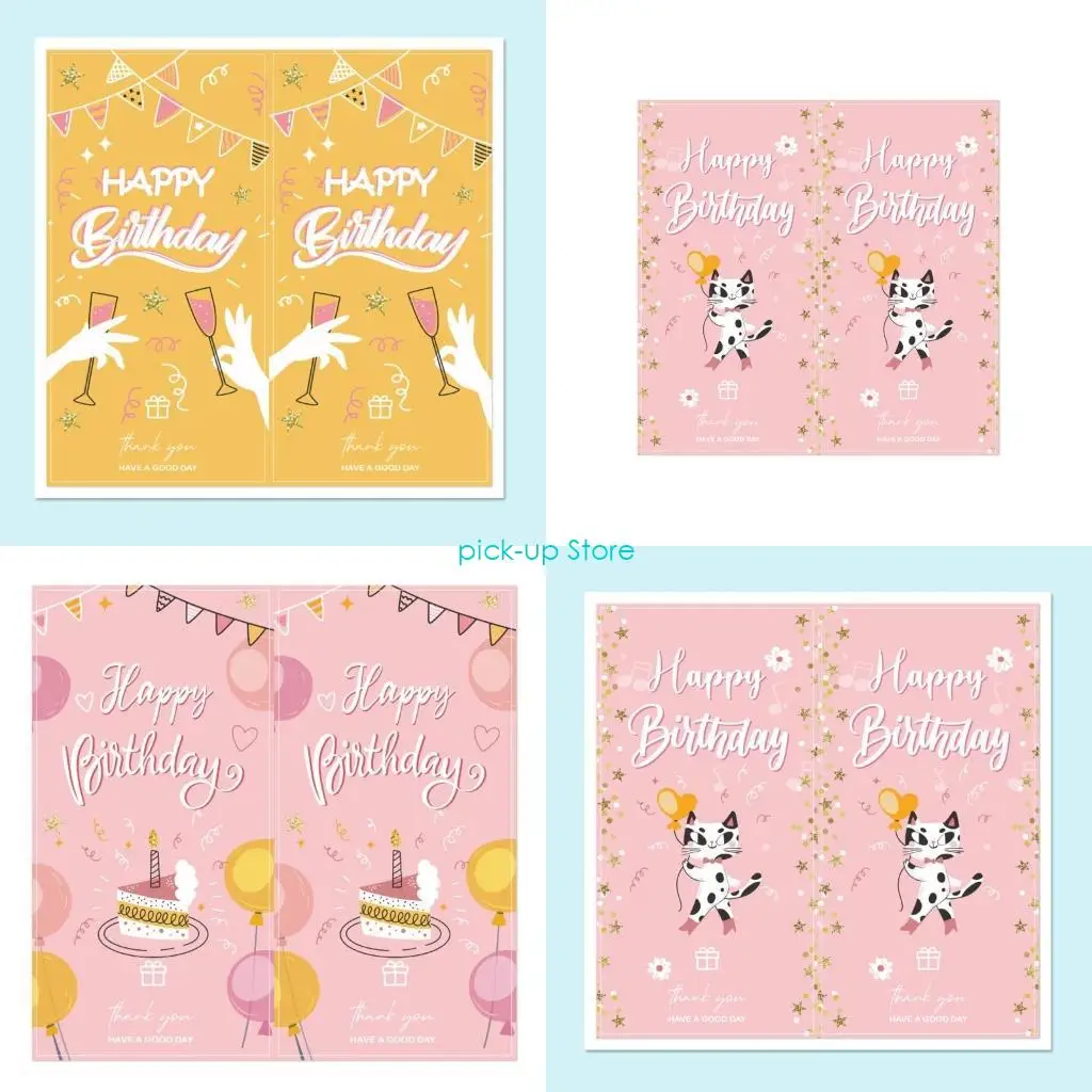 Q5WA 50Pcs Happy Birthday Sealing Sticker for Metal Glass Gift Box Papper Bag