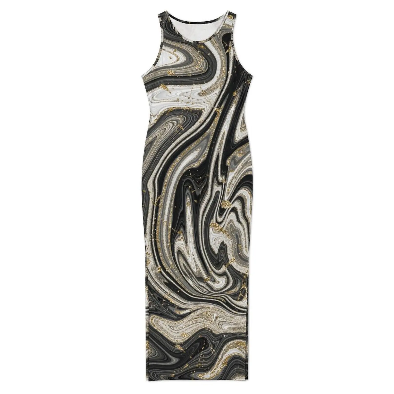 Black White Marble Dress Sleeveless Swirl Modern Print Street Style Maxi Dresses Cute Bodycon Dress Woman DIY Big Size Clothing