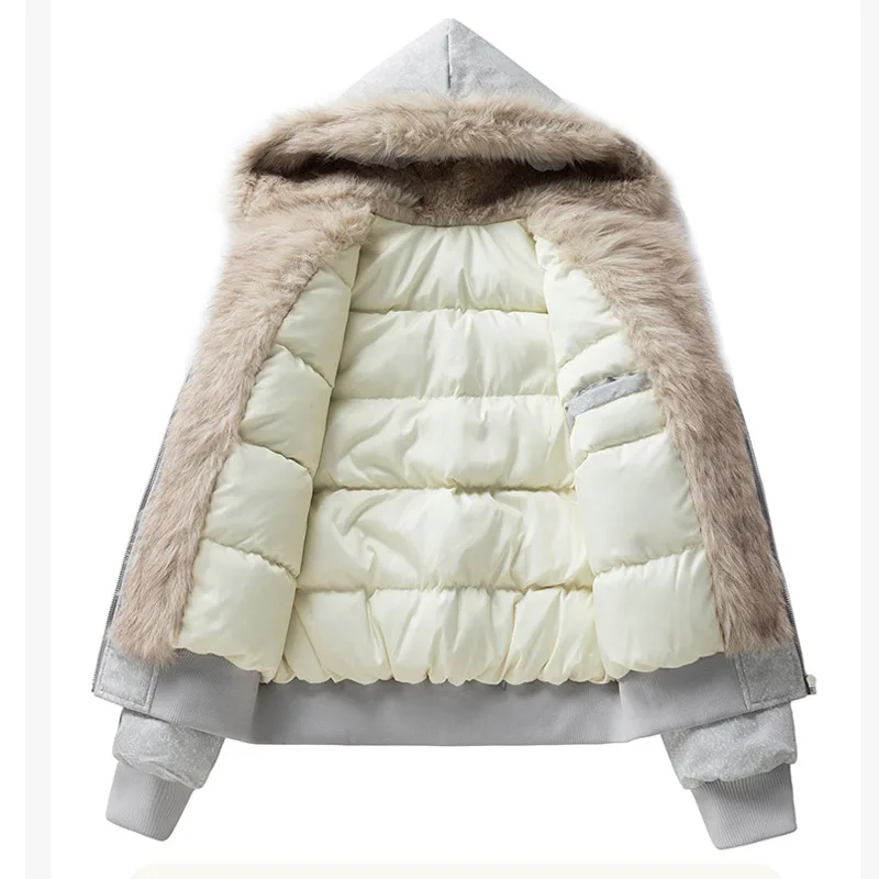 IEFB Snow Wash Warm Cotton Parka For Men Oversized Faux Fur Collar Hooded Casual Thick Winter Outerwear9X4143