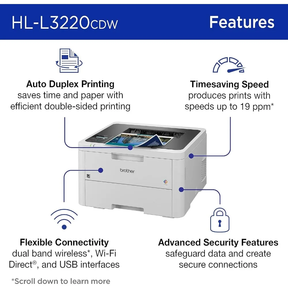 Imprimante de documents numériques compactes sans fil HL-L3220CDW avec sortie de qualité laser, impression duplex et mobile